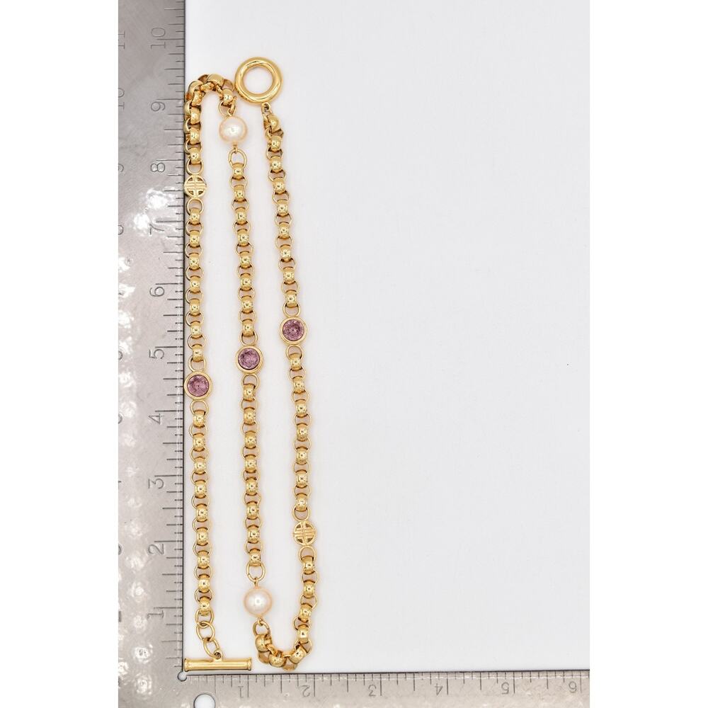 Givenchy Vintage Logo Chain Necklace Pearl Pink Crystal Gold Chunky Signed Bin1 - Picture 12 of 12